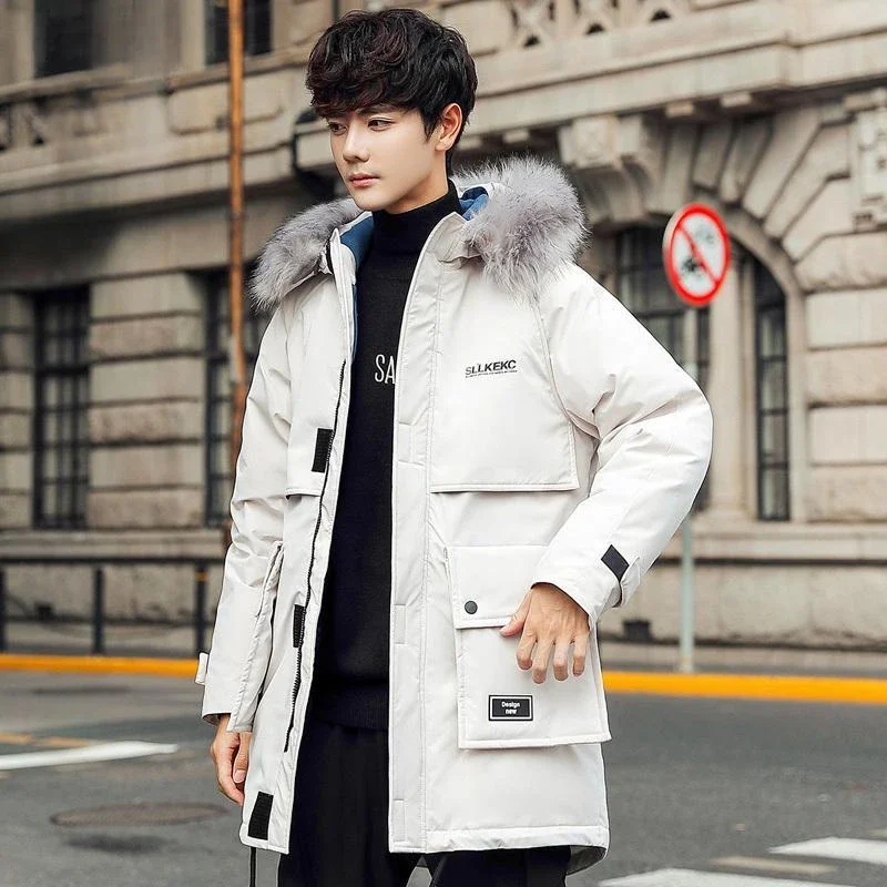 

Модная пуховая куртка на хлопковой подкладке, новая зимняя мужская утепленная парка средней длины с капюшоном, повседневная свободная теплая верхняя одежда большого размера
