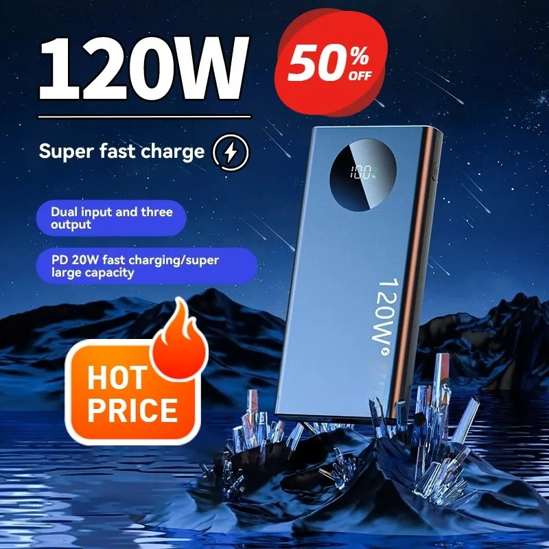 

3C certified 120W fast charging 10000mAh power bank, bidirectional digital display mobile power bank, mobile phone