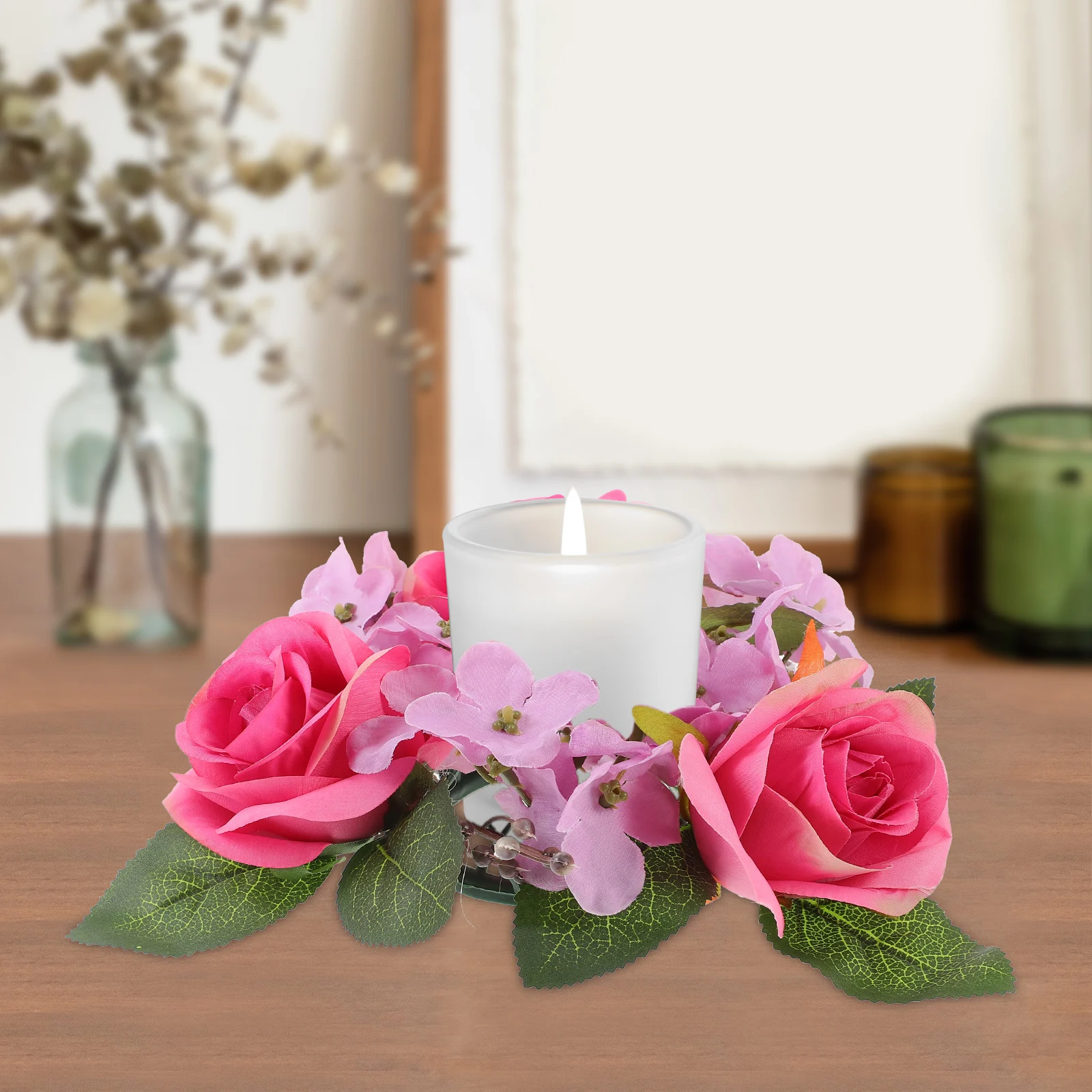 

1pc Artificial Wreath Ring Farmhouse Table Decor Floral Wreath Wedding Party Decoration Pillar Wreaths Spring
