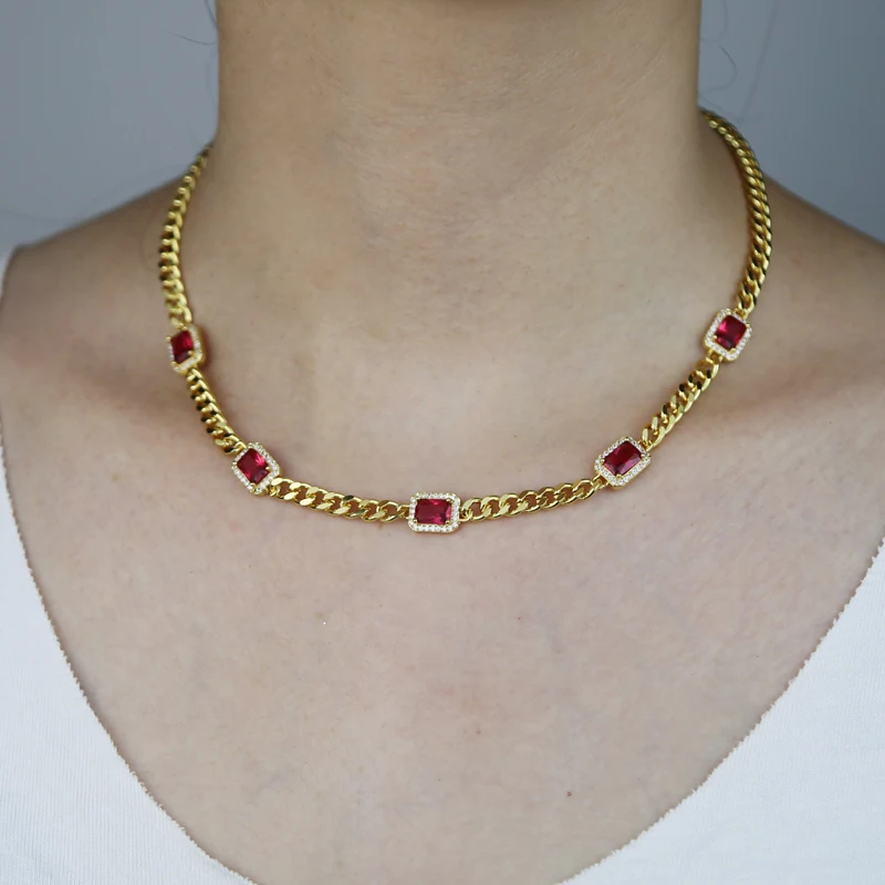 Red Blue Green Heart Charm 3mm 5A CZ Tennis Chain High Quality Iced Out Bling Women Choker Necklace
