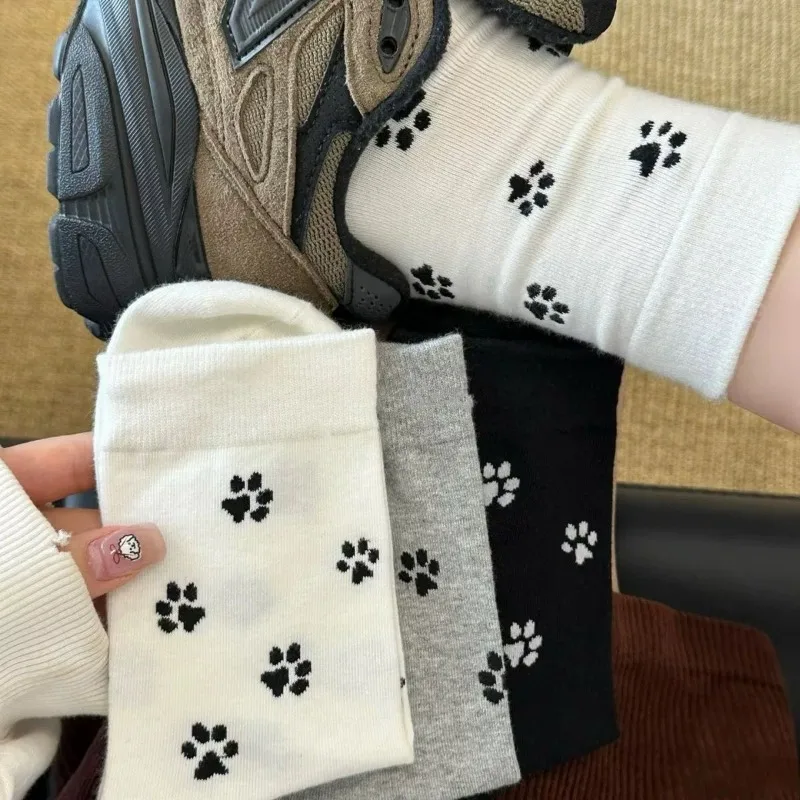 

1-3pairs Paw Print Socks for Women Dog Pattern Knee High Kawaii Animal Design Stockings for Pet Lovers Summer Socks Accessories