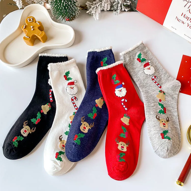 Calcetines de Navidad para mujer, medias divertidas de Papá Noel, muñeco de nieve, Kawaii, dibujos animados de animales, regalo de Navidad, novedad