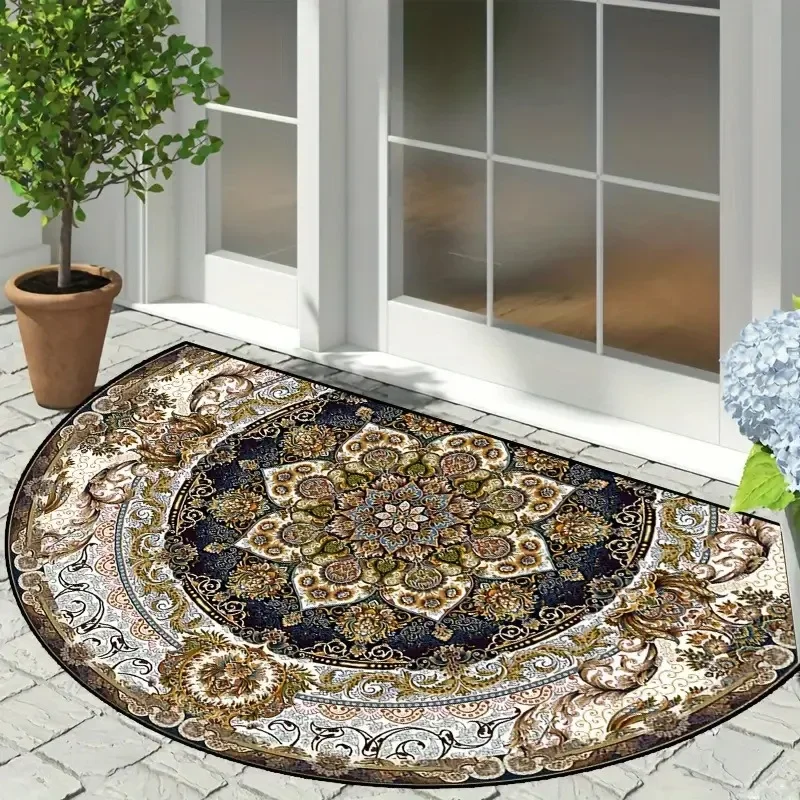 

2026 New 1pc Intricate Geometric Patterns High-Quality Polyester Thick Soft Non-Slip Absorbent Doormat for Indoor Bedroom 반원형 카펫