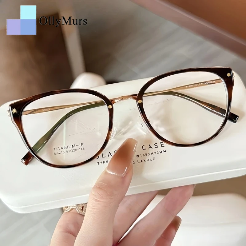 

OLLYMURS TR90 Pure Titanium Women's Cat Eye Glasses Ultra-light Trend Retouch Face Optical Prescription Eyeglasses Frame 6215