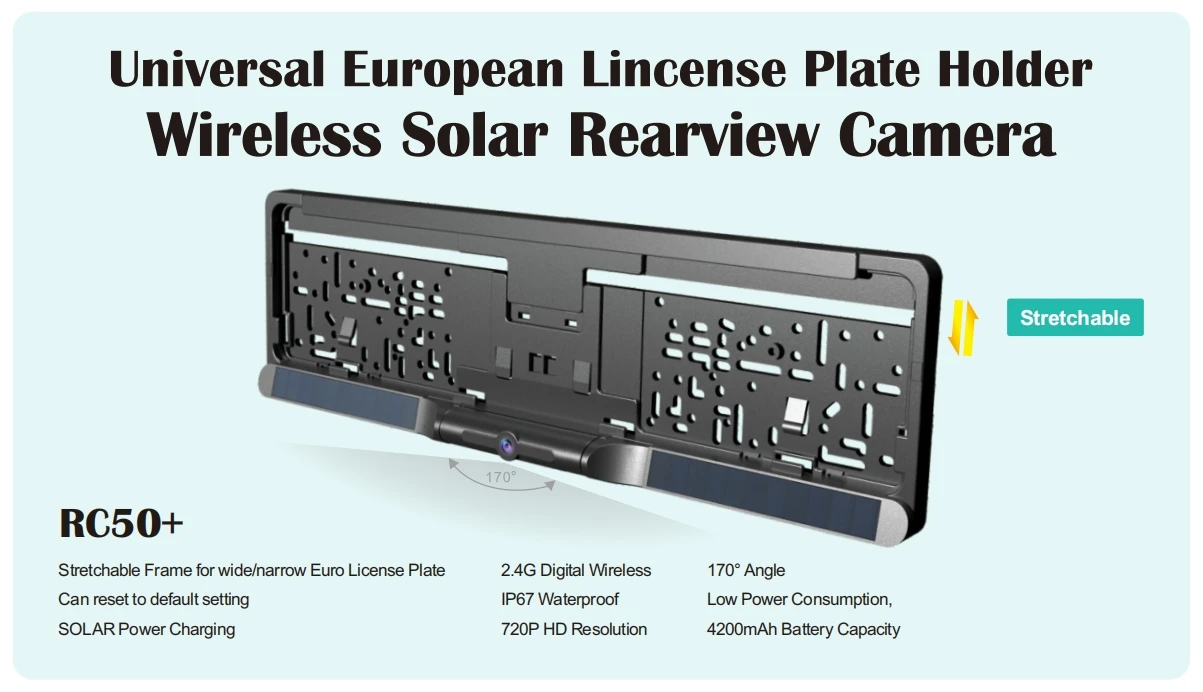 Veicolo estensibile fai da te 5 pollici targa UE Austria 2.4G wireless energia solare vista posteriore per auto telecamera di backup retromarcia wireless