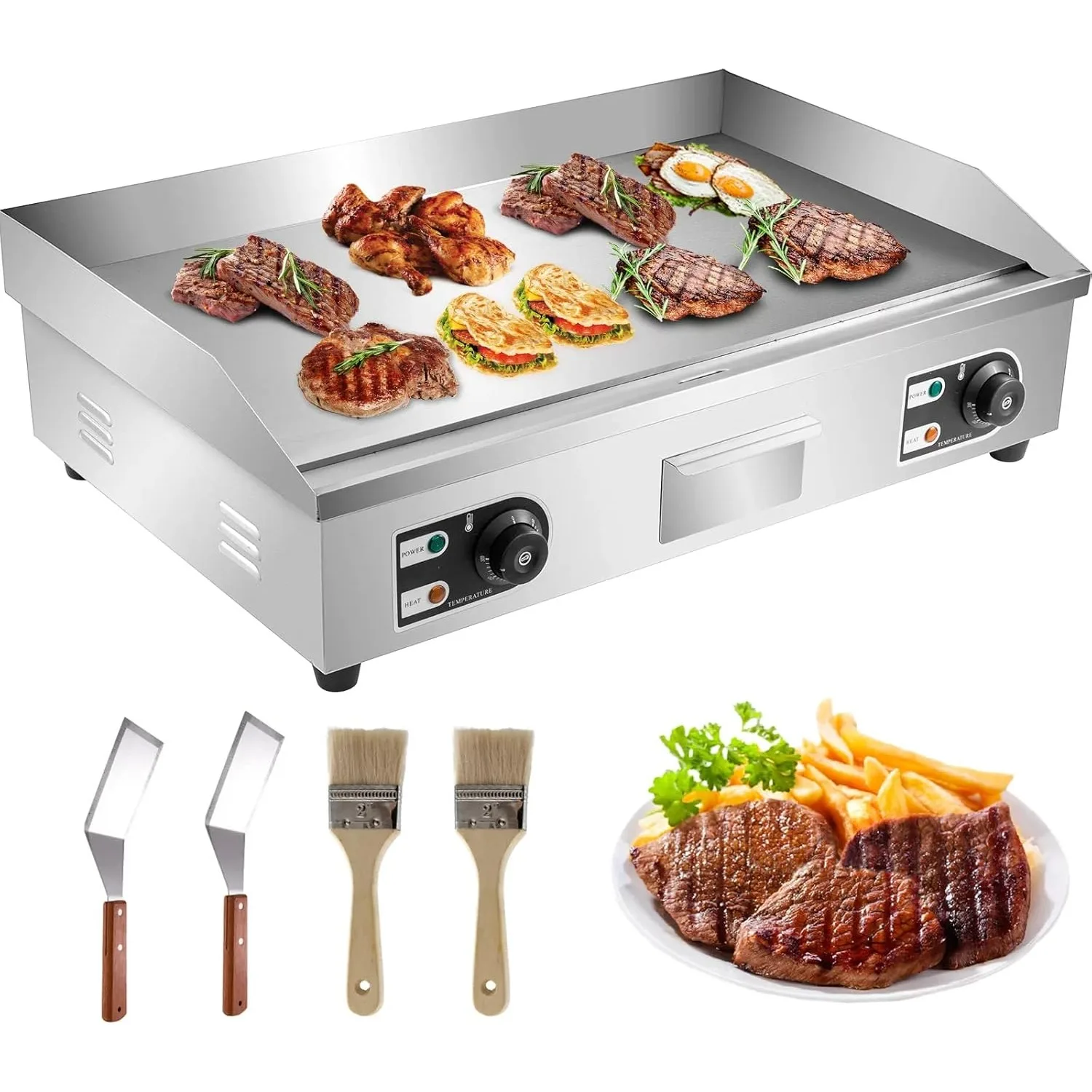 29" Commercial Electric Griddle,Non-Stick Flat Top Grill Stainless Steel Adjustable Temperature Control 122°F-572°F (NO PLUG)