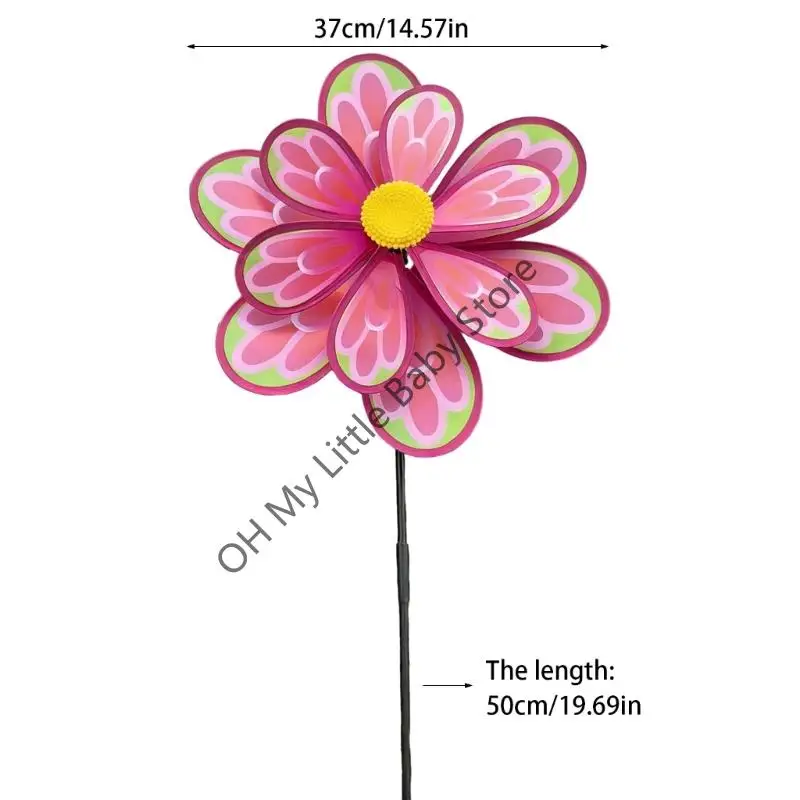 M76C 2PCS 더블 레이어 회전 풍차 장난감 플라스틱 꽃 바람개비 바람 회 전자 정원 마당 조경 장식
