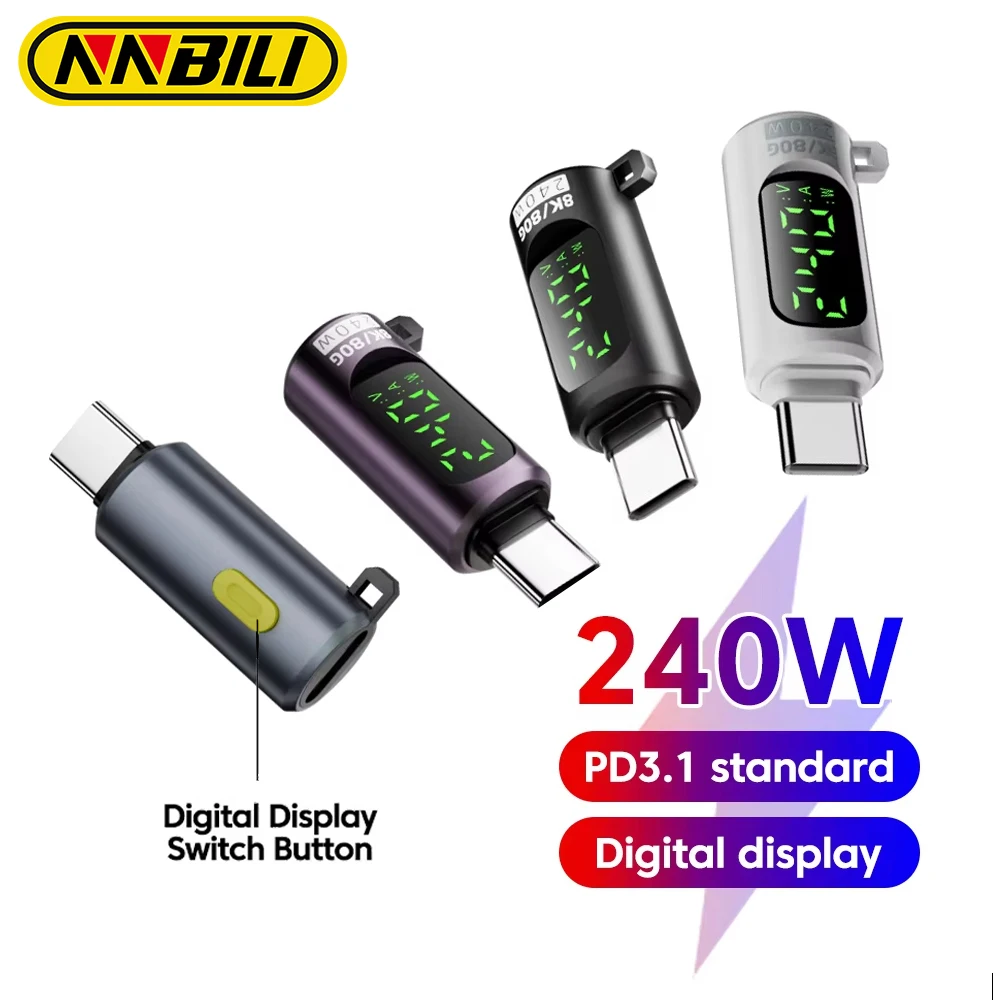 NNBILI PD240W Digitalanzeige OTG Schnellladung Dual Typ C Adapter 80 Gbit/s USB C OTG Anschluss für iPhone 17 16 Samsung Anrufmusik