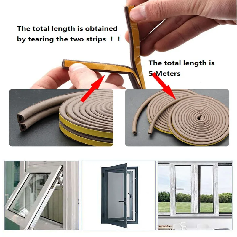 6Meters DI Door And Window Self-Adhesive Sealing Strip White/Black/Grey/Brown Glass Window Anti-Collision Rubber Strip