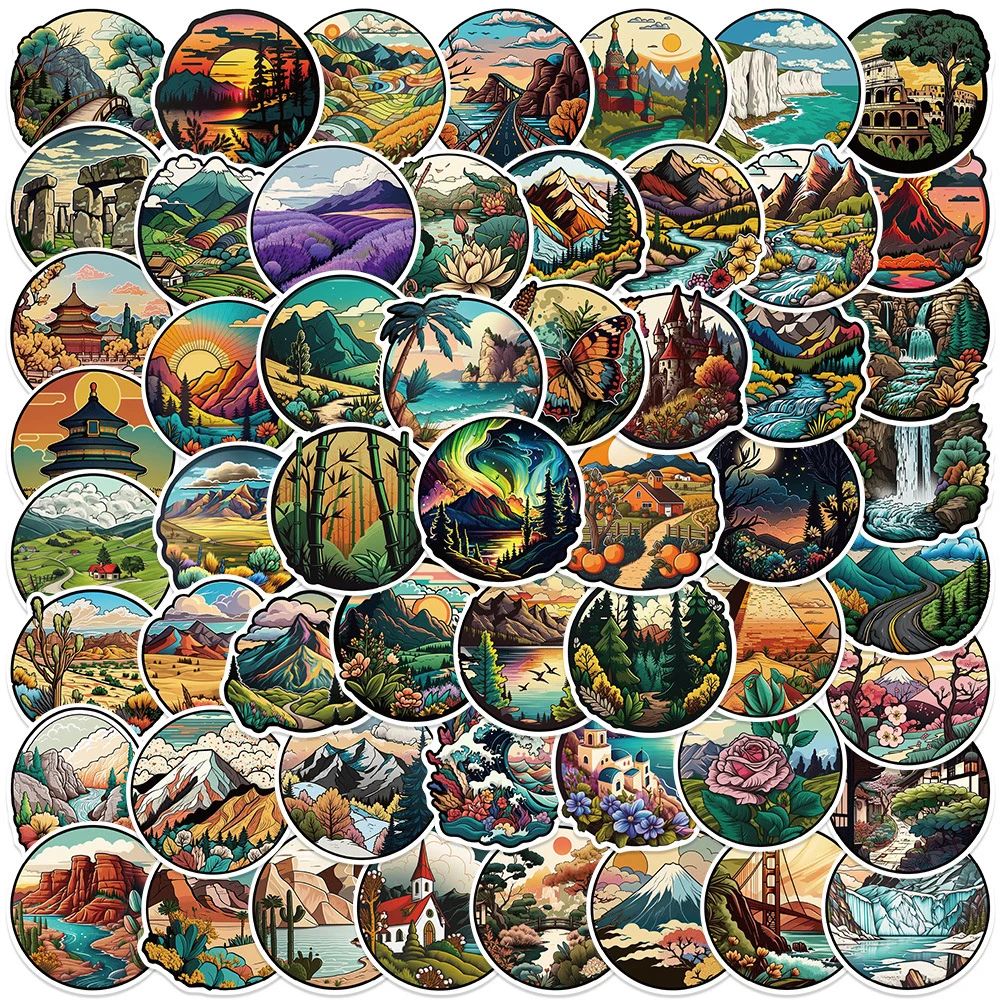 

10/30/50pcs Cartoon Global Famous Travel Landscape Stickers Outdoor Beautiful Scenery Aesthetic Decals for Phone Laptop Suitcase