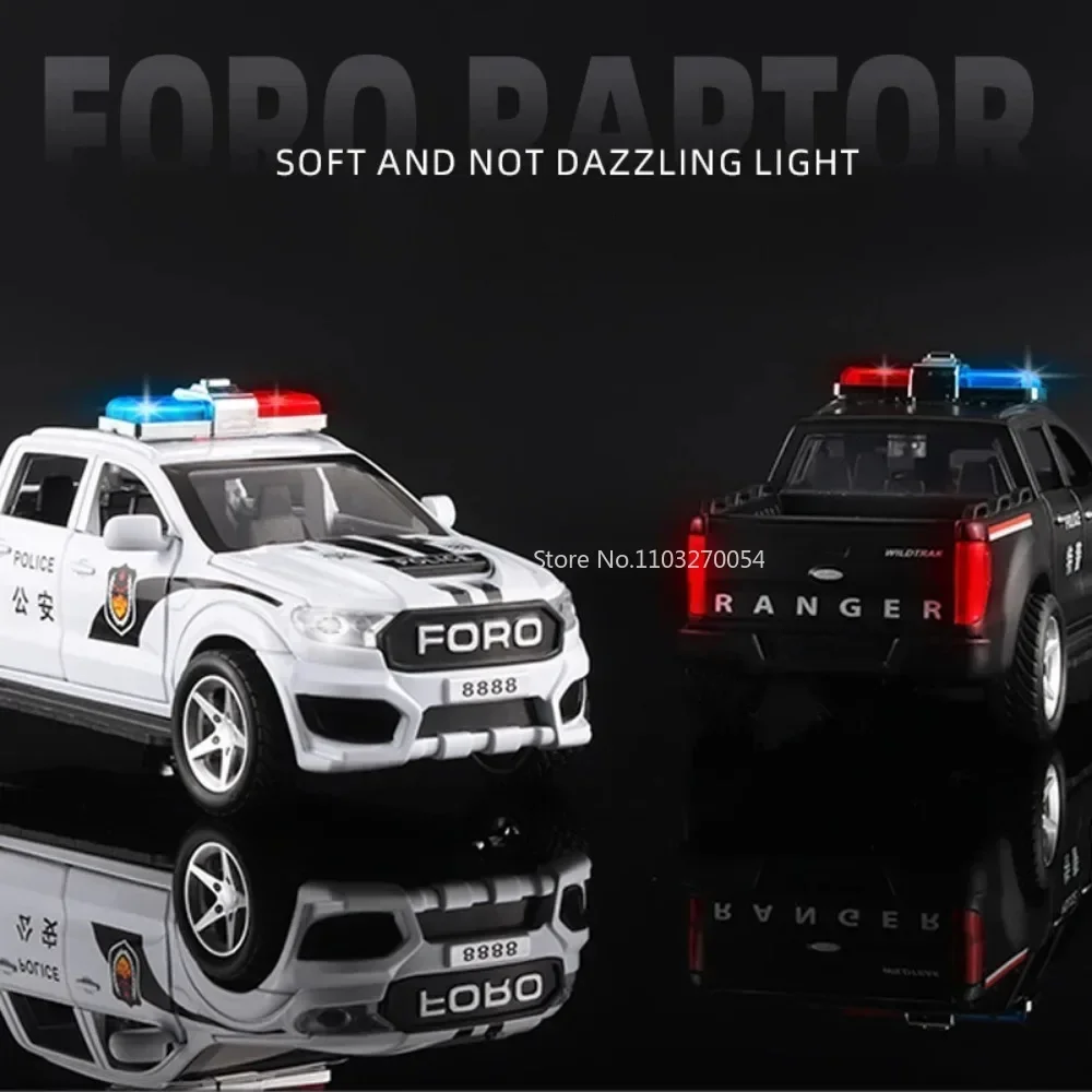 1/32 F350 Off-Road Pickup Truck Police Car Model Alloy Diecasting Toy Sound ＆Light Models Vehicles Children Collectibles Gifts