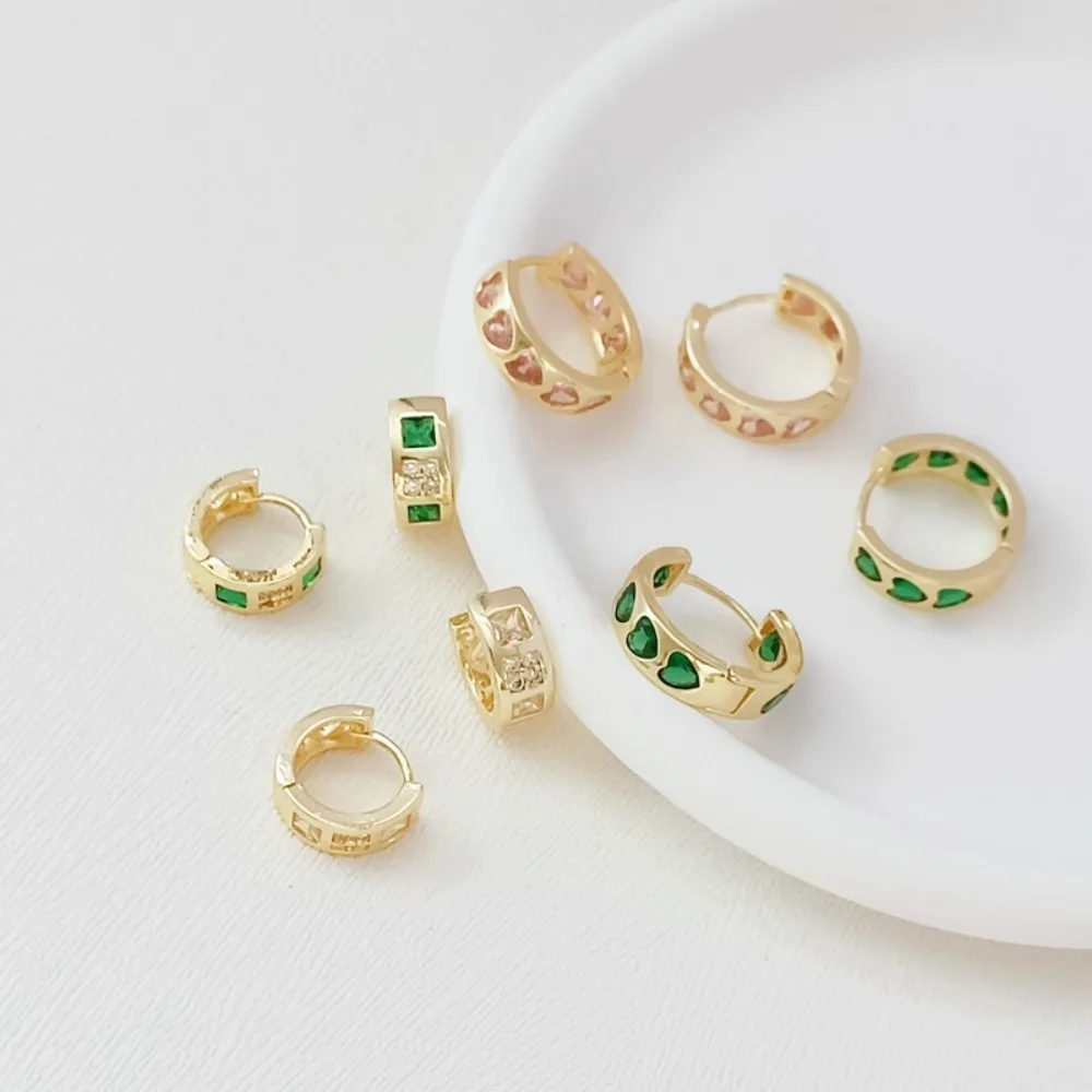 

14K Gold-plated, Zircon Heart-shaped Circle Ear Buckles, Square Ear Clips, Cute Style Earrings, and Elegant Earrings