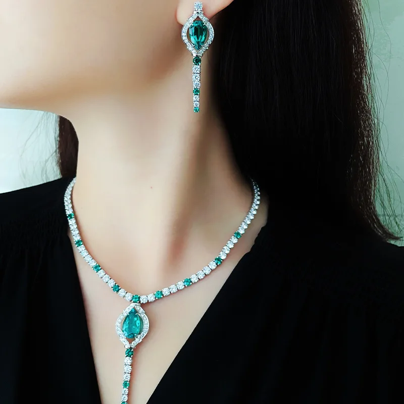 Two Sets of Ladies' Crystal Drop Earrings and Necklaces - Perfect for Pairing with Wedding Evening Gowns, Jewelry.