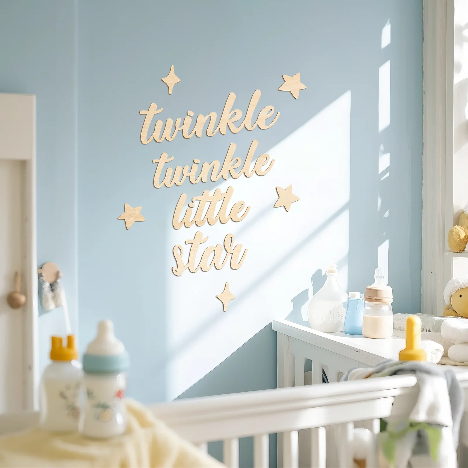 Twinkle Twinkle Little Star Wooden Sign - Nursery Wall Decor, Baby Shower Gift, Kids Room Art with Star Design (4mm Wood)