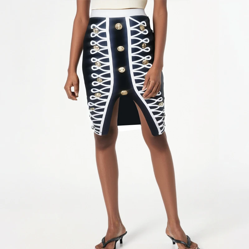 السيدات غير المتكافئة الخامس قطع الذهب الديكور تنورة حمراء عالية الخصر التنانير غير رسمية انقسام Bodycon قصيرة حظر أيام تنورة المرأة