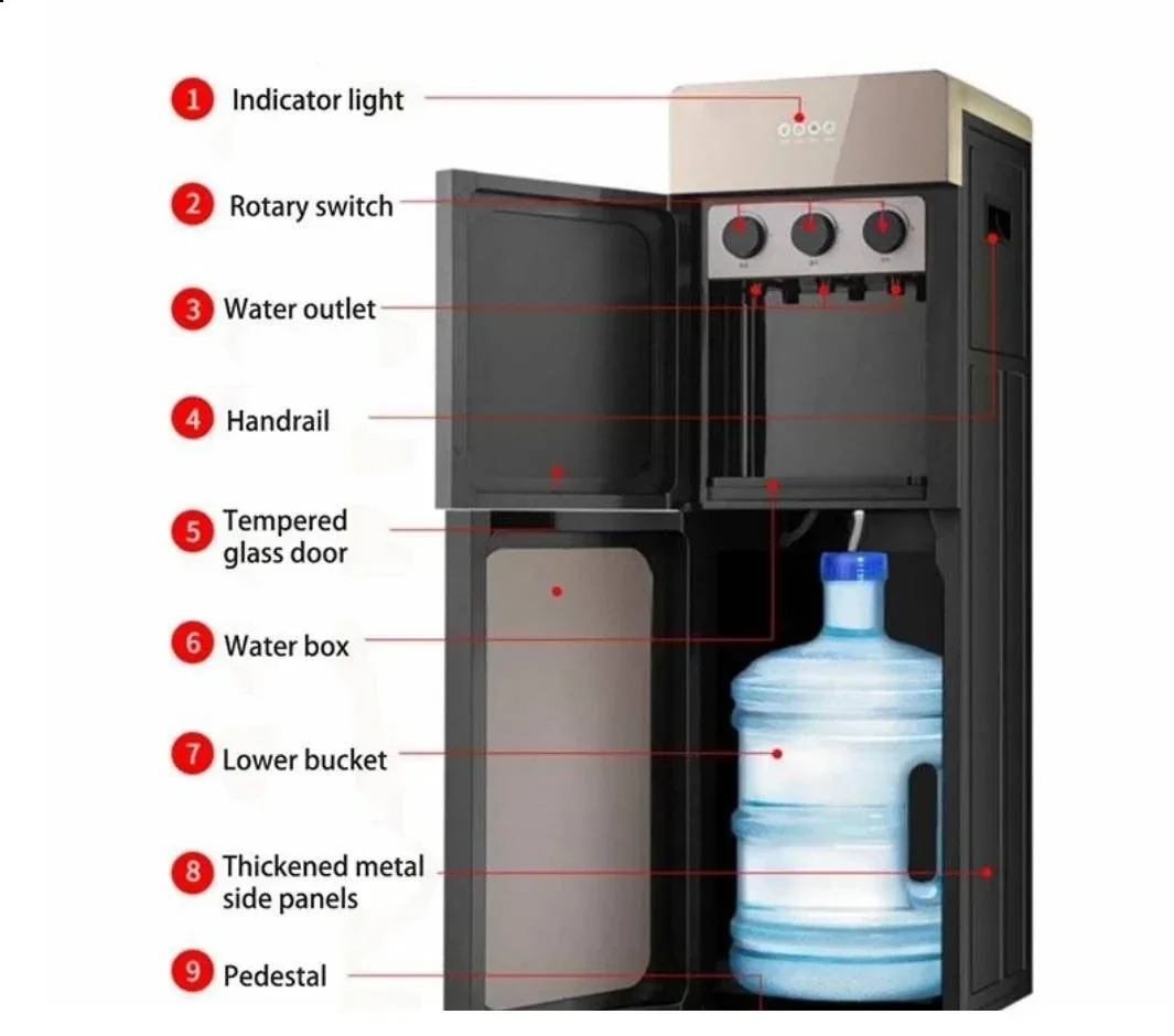 Electric / Compressor Cooling Hot And Cold Water Dispenser Hot Cold Bottle Automatic Vending Freestanding Glass 5 Gallon 220 550