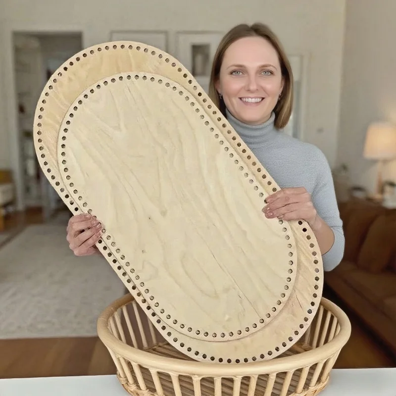 

Large 30cm+58cm Wooden Moses Basket Base Oval Bottom DIY Cradle Floor for Baby Newborn Crochet Knitted Floor Mat