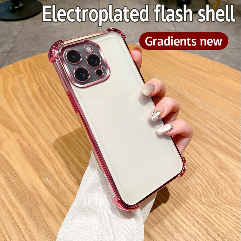 Funda transparente galvanizada de lujo para iPhone, cubierta trasera chapada suave, protección de Airbag para iPhone 16, 15, 14 Plus, 13, 12, 11 Pro Max