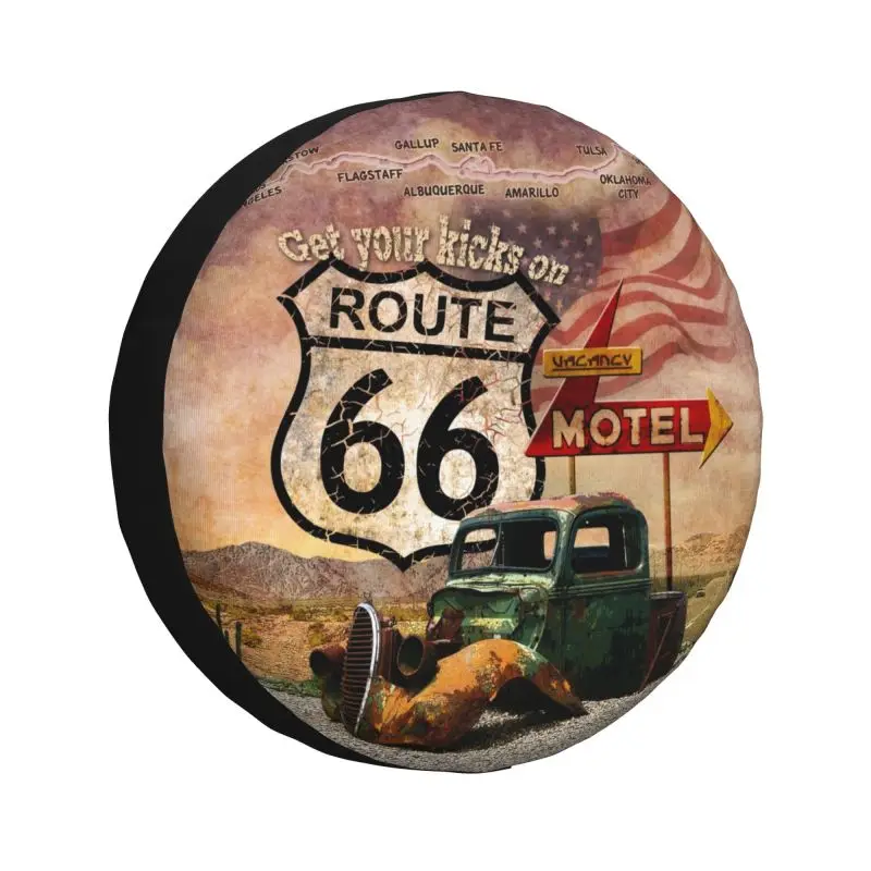 Custom Main Street Of America Tire Cover Trailer Get Your Kicks On Route 66 Spare Wheel Protector for Jeep 14\