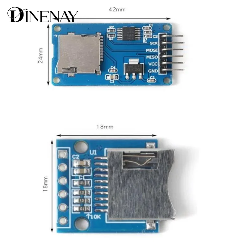 Interfacce SPI del modulo lettore di schede Mini TF da 2 pezzi con chip convertitore di livello 5 V/3,3 V per KIT fai da te