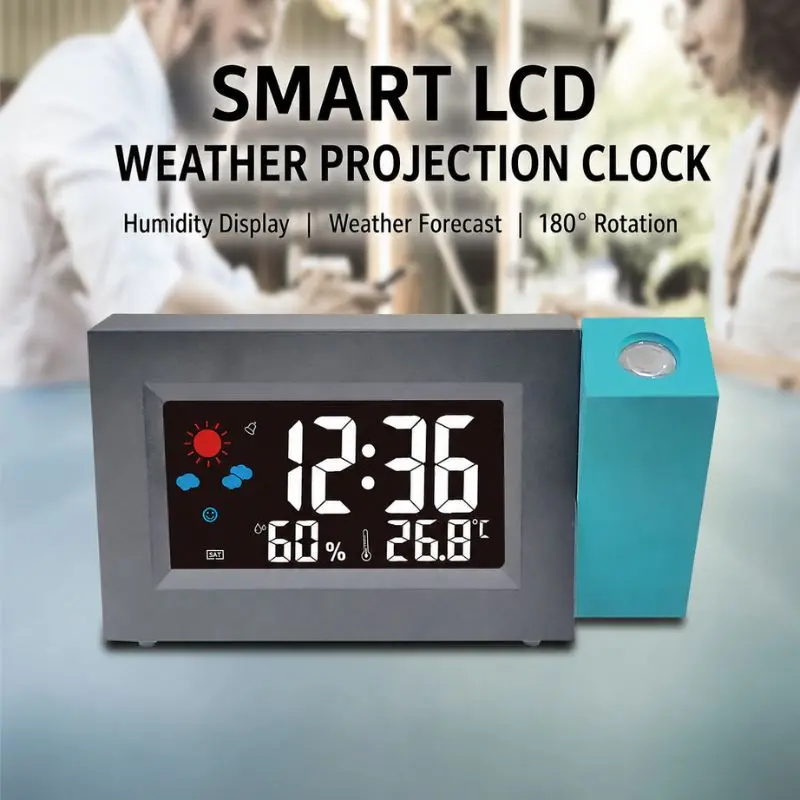 Multifunction Electronic Color Screen Desktop Weather Clock with Smart Forecast Projection and Rotating Alarm