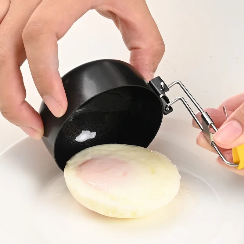 Foldable Non-Stick Egg Poacher with Heat Resistant Handle Round Poached Egg Mold Household Breakfast Kitchen Cooking Tool