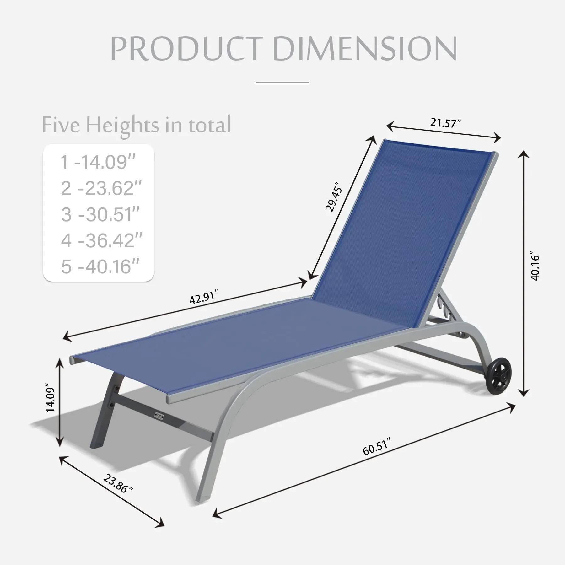 Domi Patio Chaise Lounge Set of 2, Aluminum Outdoor Lounge Chair,Navy Blue