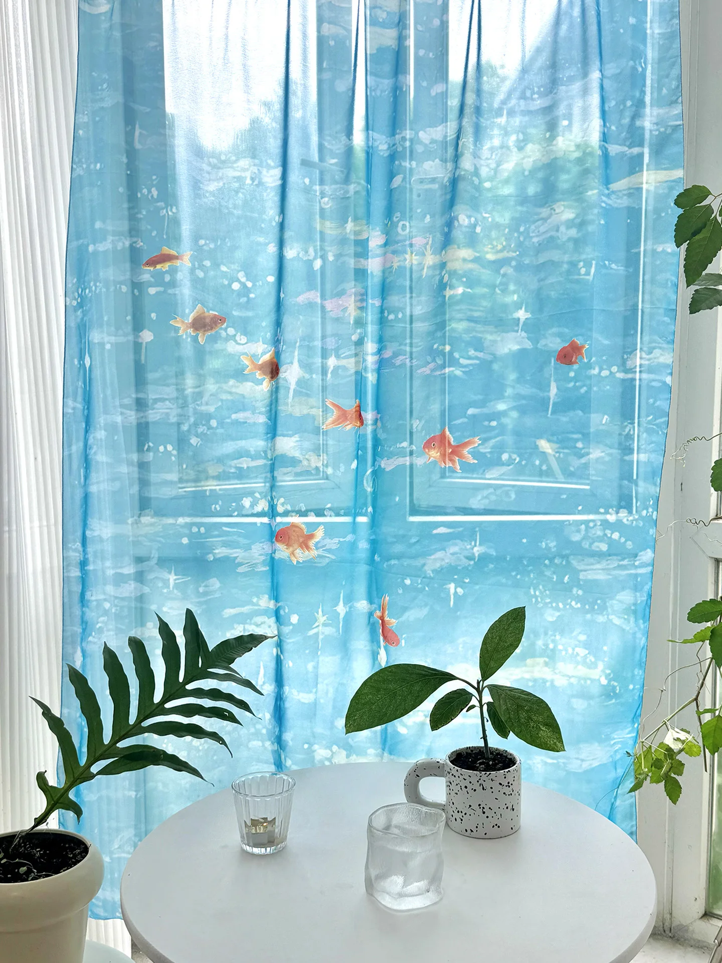 Goldfish Wind Transparent Curtain Chiffon Yarn Sea Water Floating Balcony Curtain Cloth Wall Hanging Door Partition Drape Decor