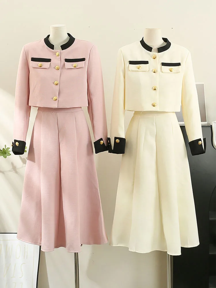 Alta qualità piccola fragranza due pezzi Set donna giacca corta cappotto + gonna lunga abiti coreano elegante moda OL 2 pezzi Set