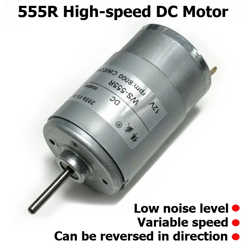 Motor DC miniatura de alta velocidad 555R, con gran torque, velocidad ajustable y capacidad de rotación hacia adelante y hacia atrás.