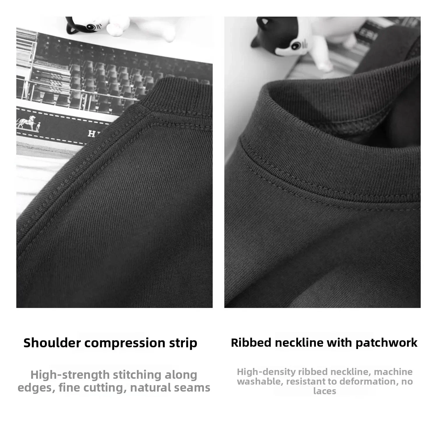 Weißes, schweres 400g reines Baumwoll-Langarm-T-Shirt, Unisex Basic Loose Inner Wear Base Layer Shirt für Männer und Frauen. – Detail 13