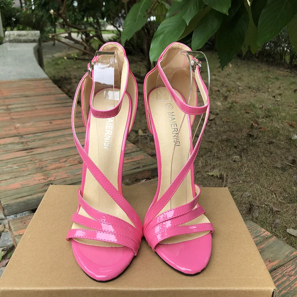 Sandalias rosas de tacón súper alto de 16cm, tacones de aguja sexis para mujer, zapatos de tacón SM cruzados, fetiche, puesta en escena, espectáculo, zapatos Unisex