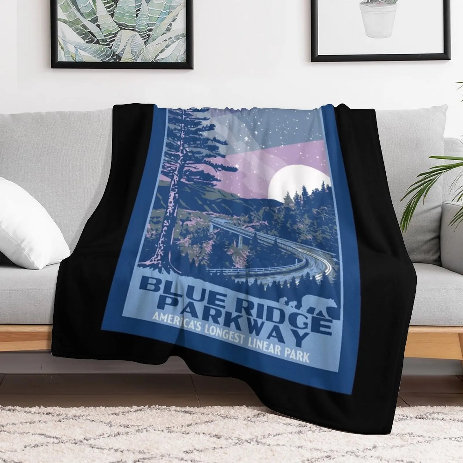 Blue Ridge Parkway Original Wpa Style National Park\t Throw Blanket Color Fast Cozy Throw Blanket