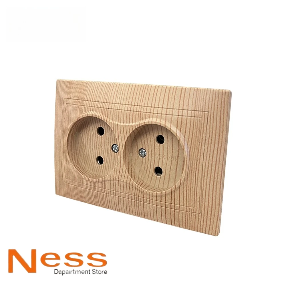 NESS Wood Power Socket European Standard Wall Socket Electrical Outlett Not Ground Embedded Plug Flame Retardant Plastic Panel