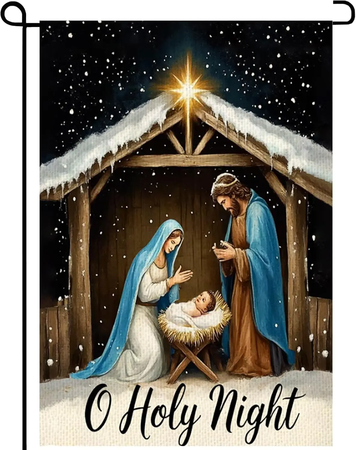 Christmas Holy Night Garden Flag 12×18 Inch Double Sided Jesus Christian Winter snowflake Garden Flags Yard Flags Lawn Decor zzo