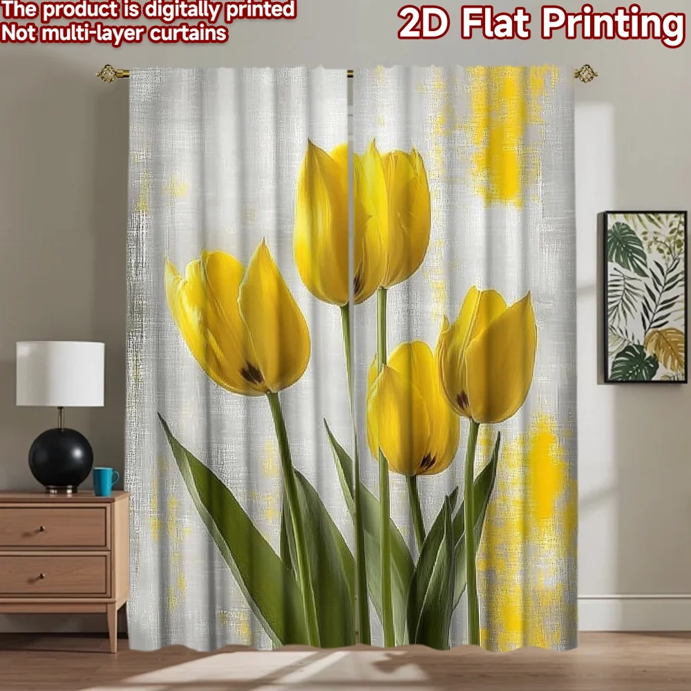

1pc 2D flat Photography Backdrop Photography Banner Bright Yellow Tulips 100% Polyester Holiday Decorations for Door, wall, and