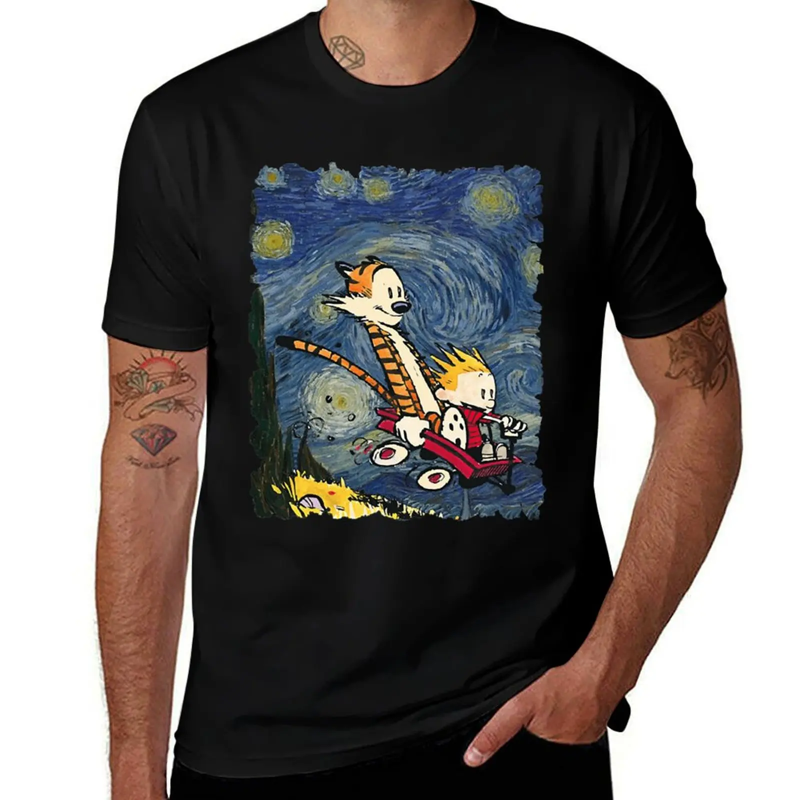 

Calvin and Hobbes stary night T-Shirt boys whites cute tops oversize t-shirts man shirts men graphic