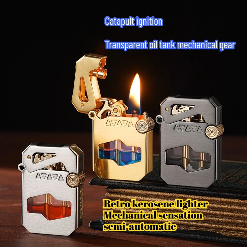 

New High-end Home Windproof Lighter with Transparent Compartment and Portable Boyfriend Sanding Wheel Cigarette Lighter Gift
