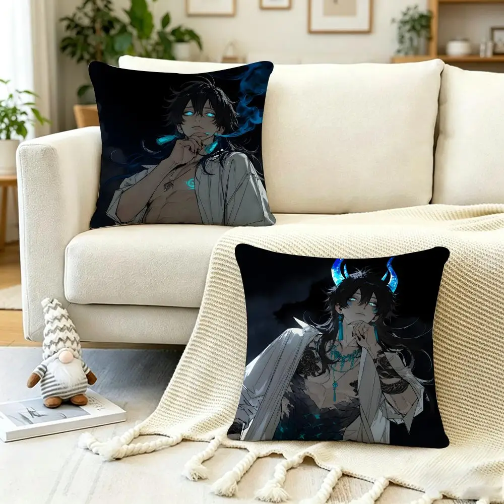 ANIME D-Dragon horned boy Cushion Cover Anti-dustmite Pillowcase Invisible zipper silky short plush Sofa cushion cover