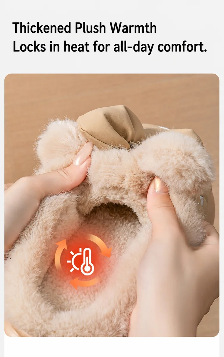 Winterliche, dicke Hausschuhe mit Plateausohle für Damen und Herren, 4 cm, weiche Sohle, flauschig, mit Schleife, warme Baumwollschuhe, rutschfest, für den Innenbereich, Freizeit- und Hausschuhe. – Detail 11
