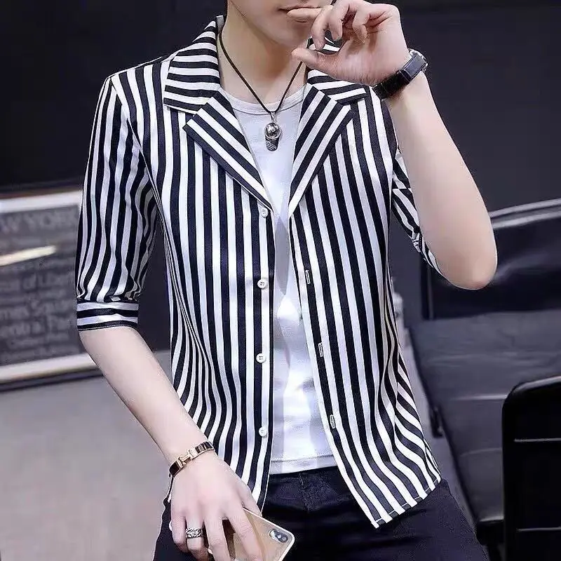 

3-G4 Men's British style long-sleeved shirt autumn new thin jacket casual shiy striped handsome slim fit shirt