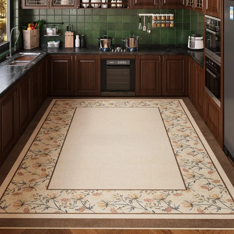 Classic French Country Flower PVC Leather Rug Waterproof Oil-Proof Indoor Carpet Easy Clean Wipeable Kitchen Bathroom  Decor Mat