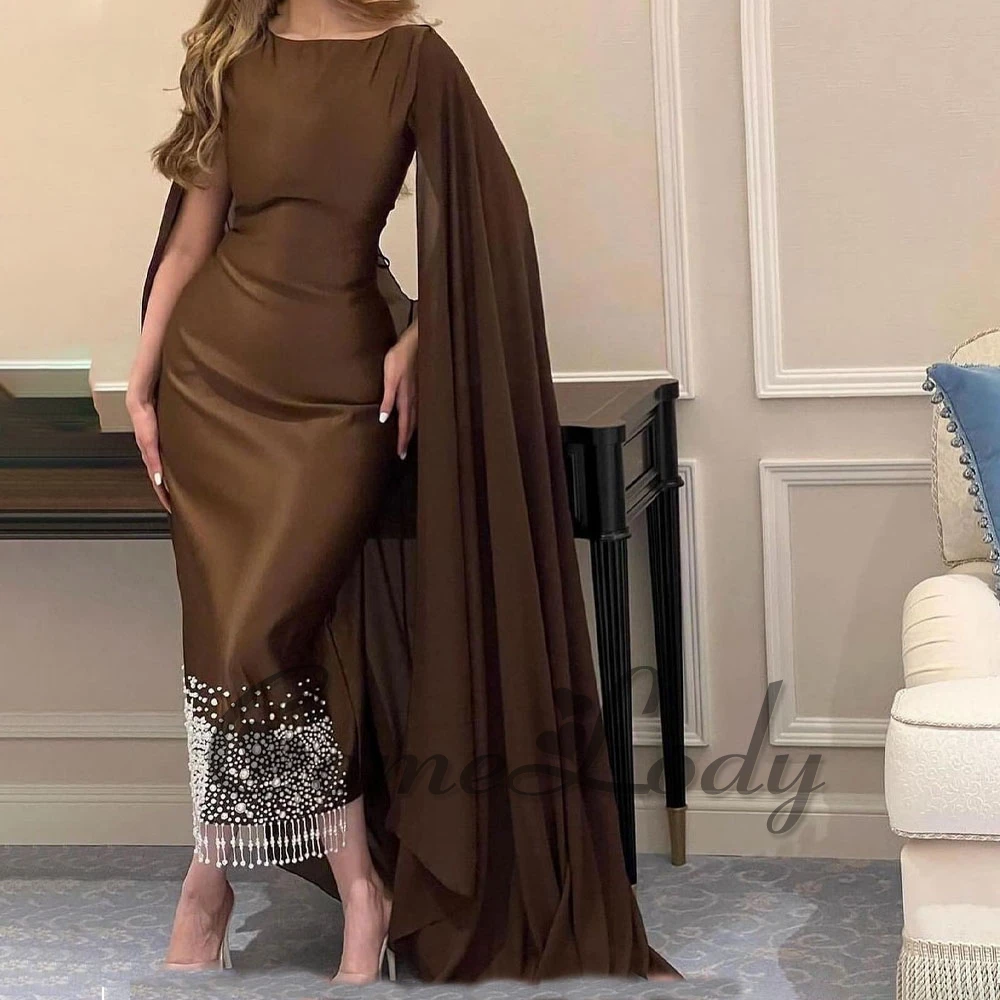 

Comelody Elegant O Neck Evening Dresses for Women Mermaid Cloak Tassel Beading Chapel Train Vestidos de Noche Made To Order