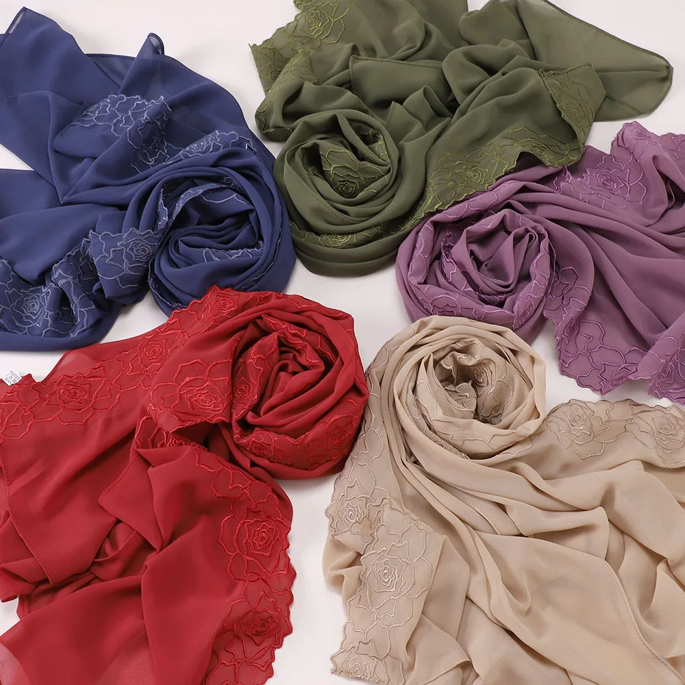 

Luxury Pearl Chiffon Embroidery Scarves Muslim Hijab Shawl Wrap Turban Malaysia Bandanas Headband Bufanda Foulard Turbante Mujer