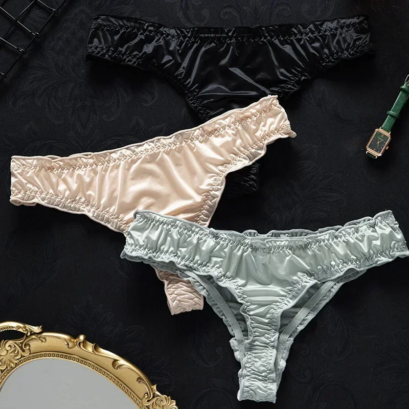

Women's Satin Panties Low-Waist Ruffle Milk Silk Sexy Underwear Comfortable Elastic Ladies Underpants