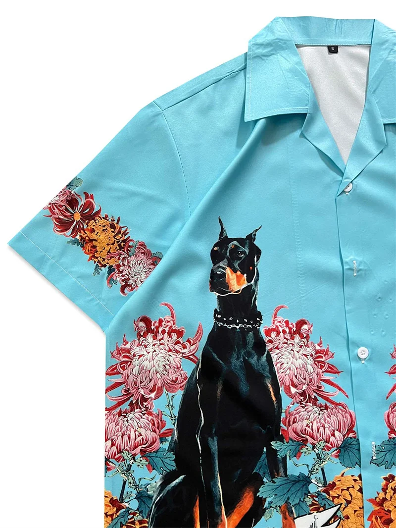 Fixed Print Hawaiian Shirts Men Summer Button Down Collar Vintage Men\'s Shirts Short Sleeve