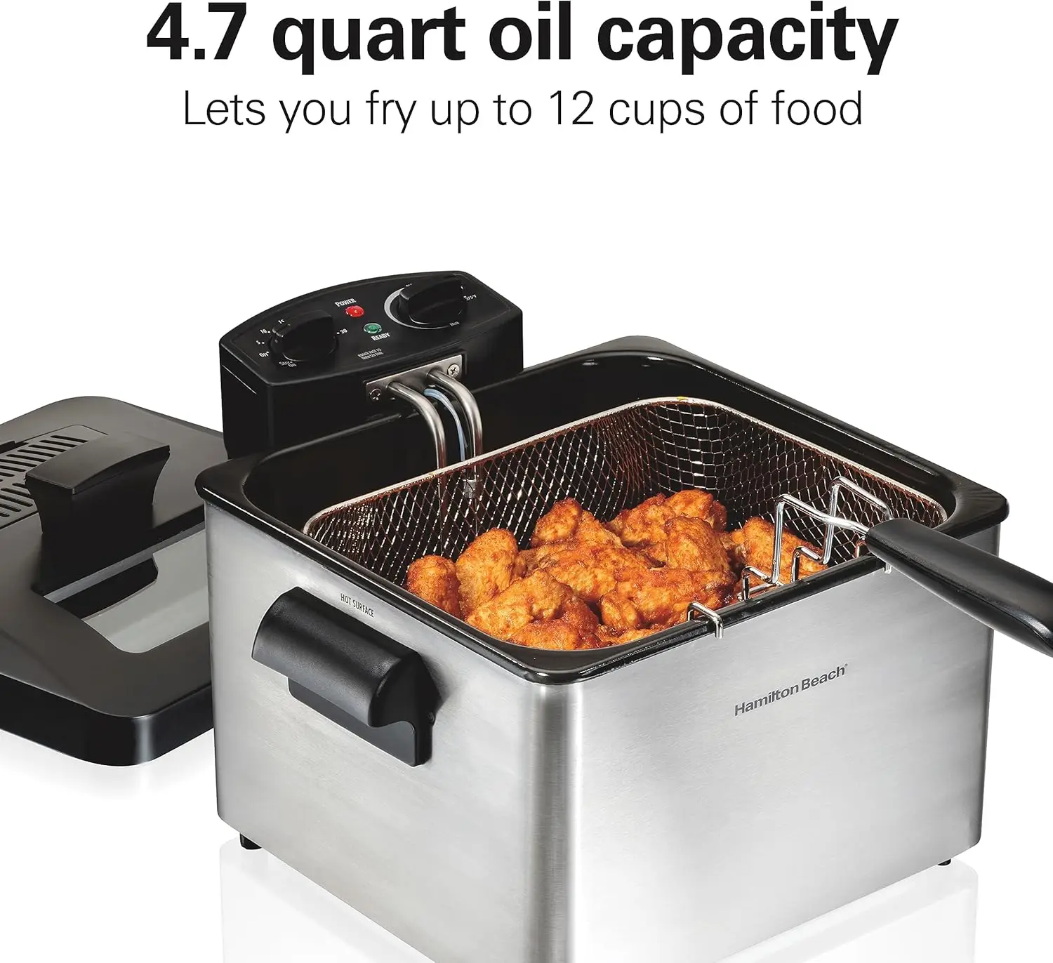 Beach Triple Basket Electric Deep Fryer, 4.7 Quarts / 19 Cups Oil Capacity, Lid with View Window, Professional Style, 1