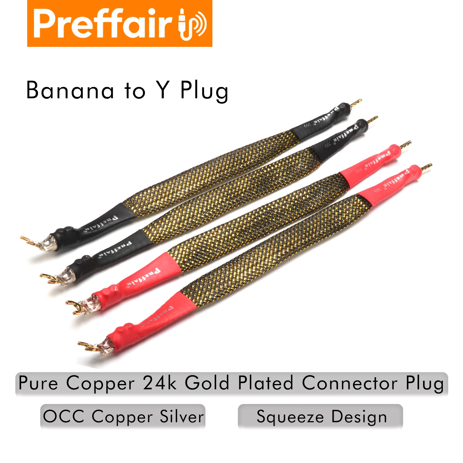 Preffair 4pcs Hi-End 7N OCC Speaker Jumper Cable with Gold Rhodium Plated Y Spade and banana Plug Bridge Cable for Speaker