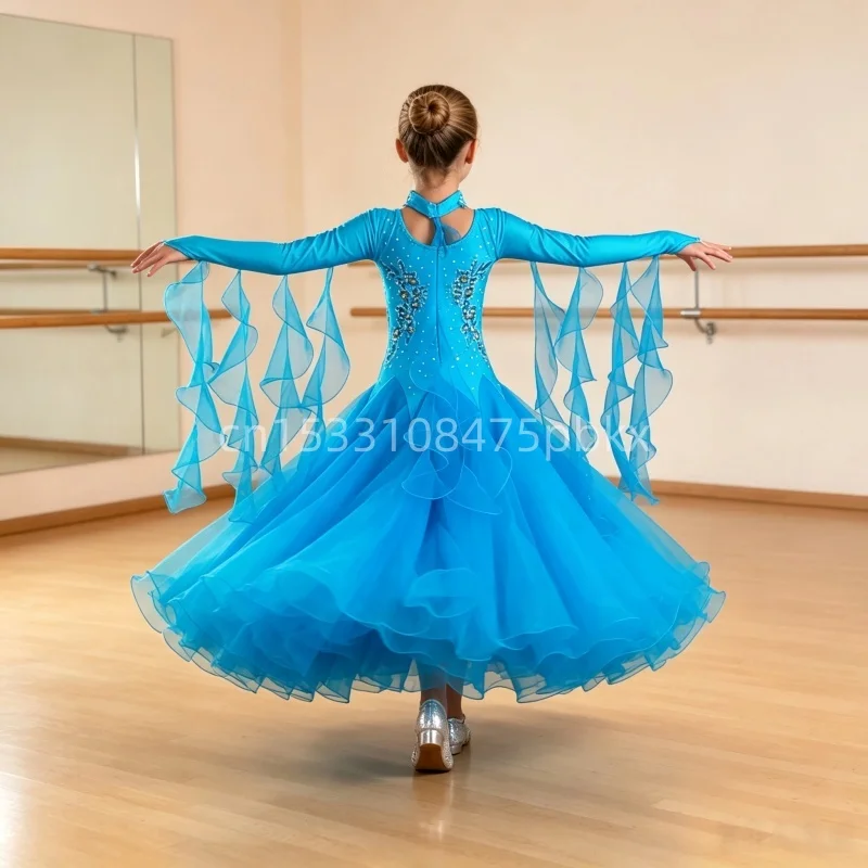 Fairy V-Neck Pink Girls Ballroom Dance Dresses For Kids  Waltz Dresses Standard Dance Dress Kids Dance Wear Ball Dress Princess