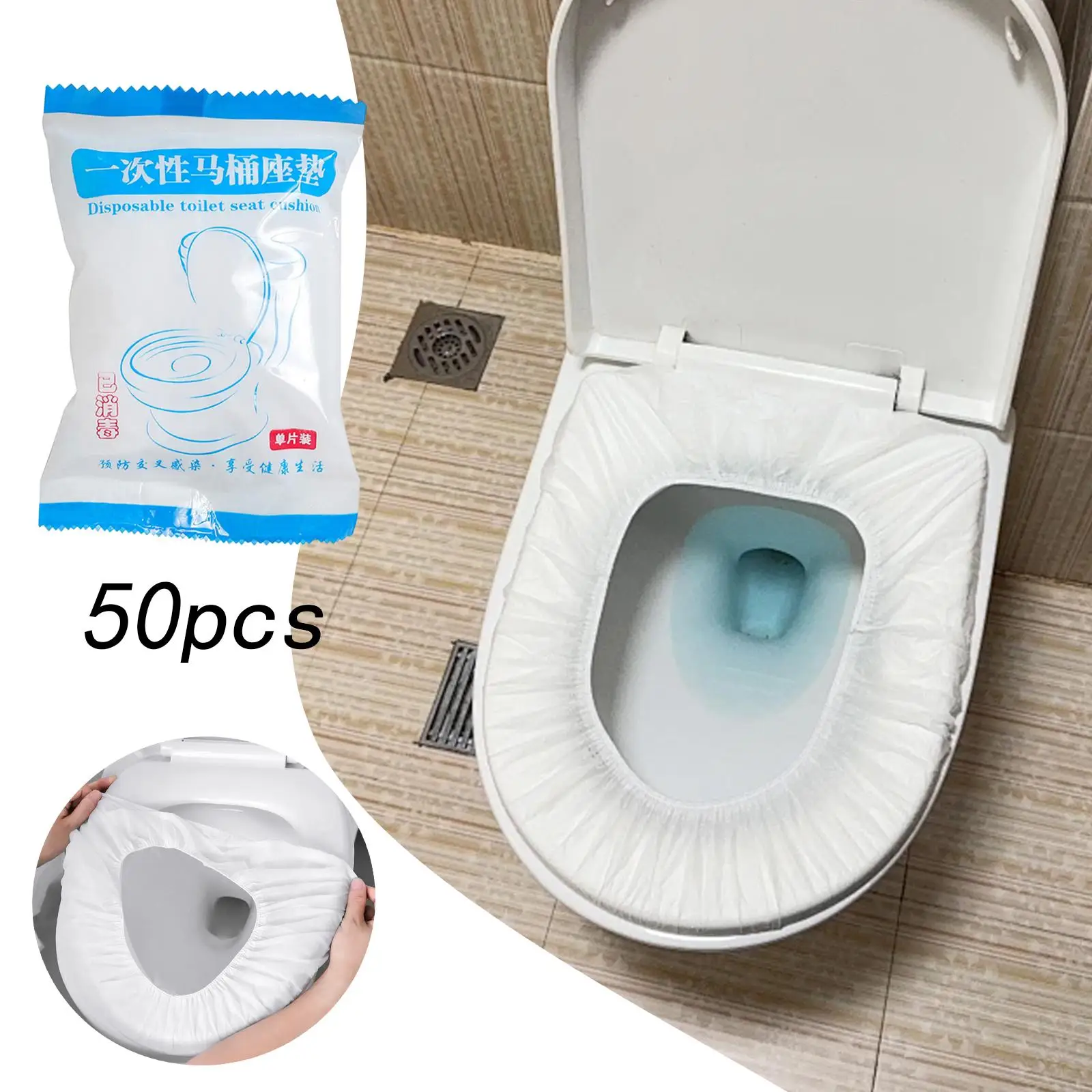Portable Toilet Seat Cover Sheets Individually Packaged Non Woven Elastic Non Slip for Bathroom Trips and Camping